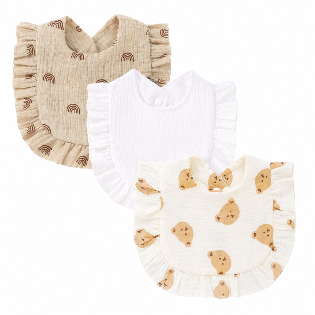 Lot de 3 bavoirs bébé en coton à volants