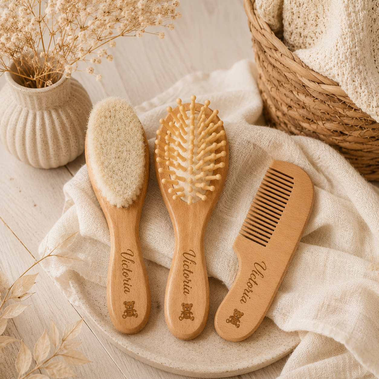 Brosse & peigne bébé personnalisés - coffret naissance 🤍