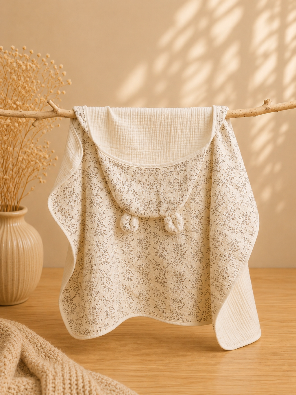 Cape de bain bébé à capuche en coton 🤍