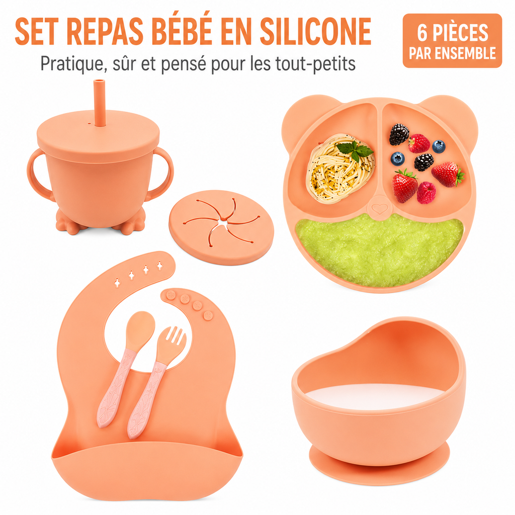 Set repas complet 6 pièces à personnalisé en silicone