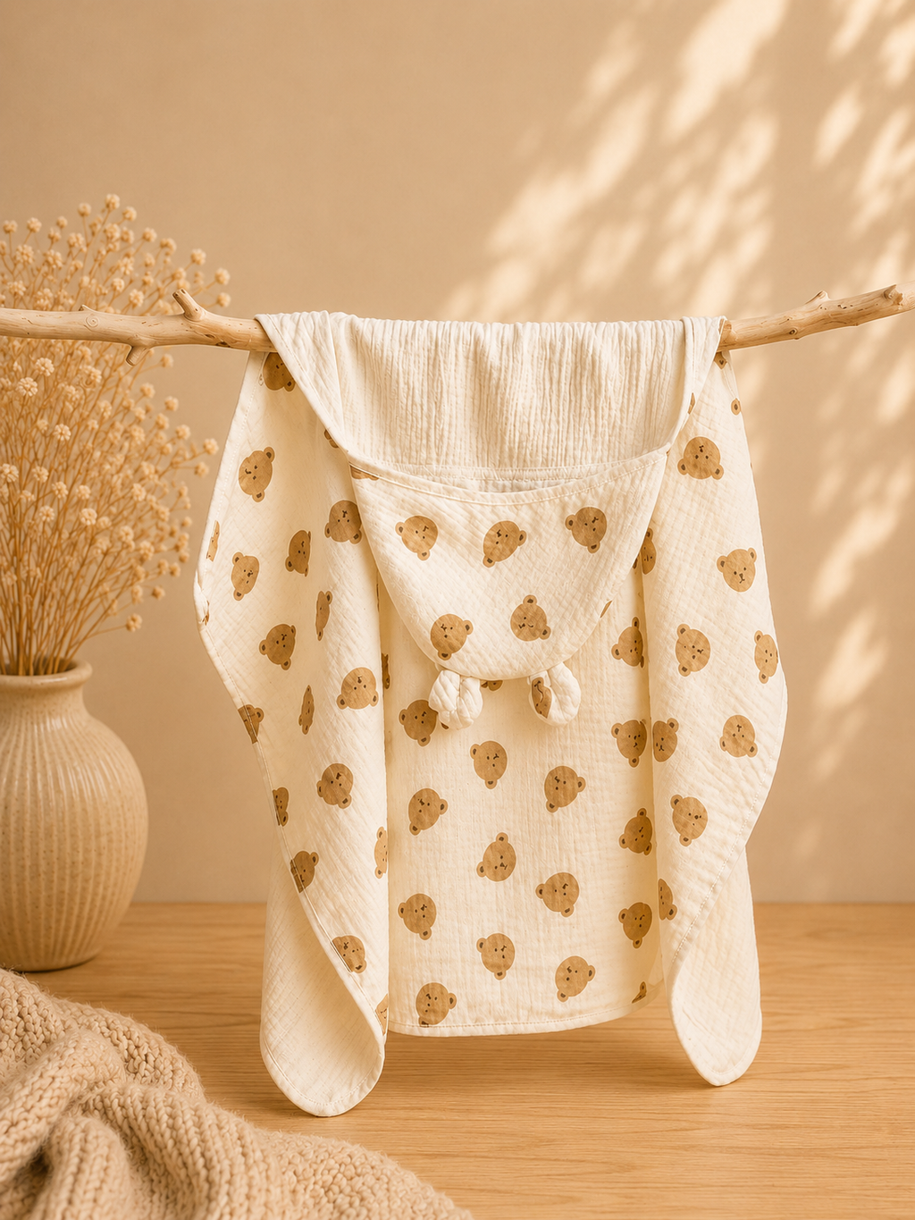 Cape de bain bébé à capuche en coton 🤍