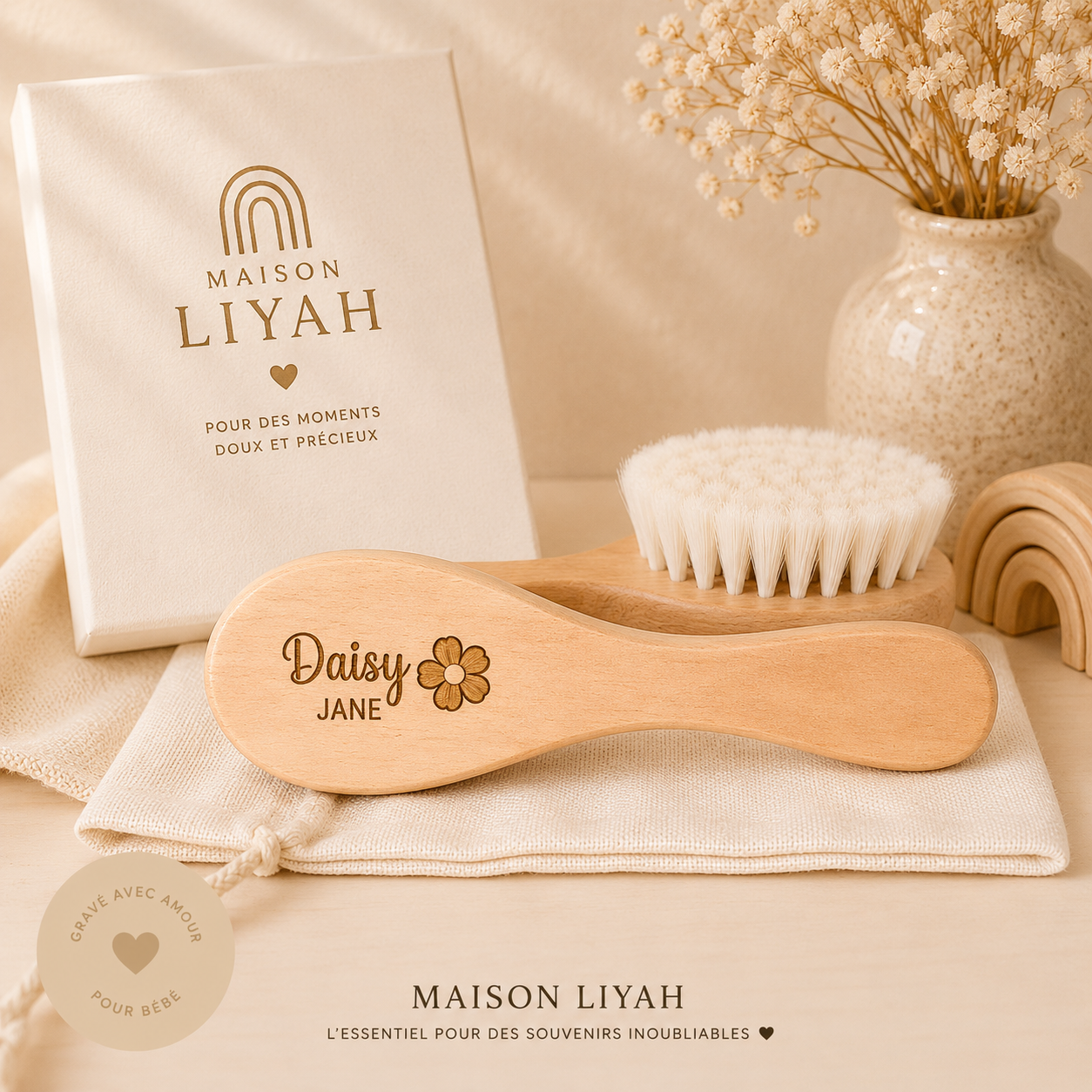 Brosse bébé personnalisés en bois naturel
