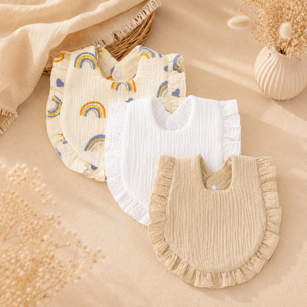 Lot de 3 bavoirs bébé en coton à volants