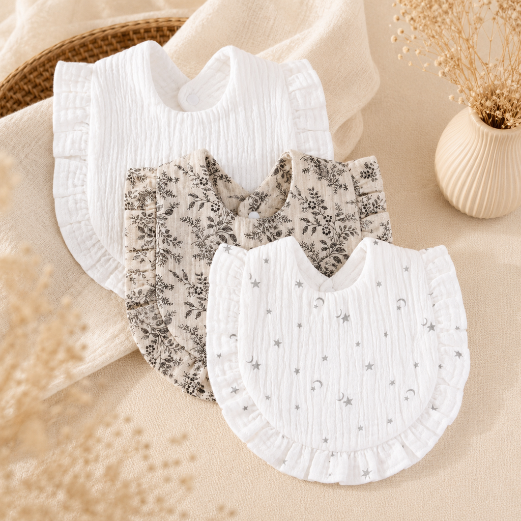 Lot de 3 bavoirs bébé en coton à volants