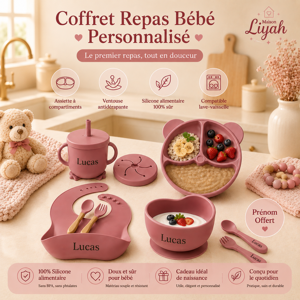 Set repas complet 6 pièces à personnalisé en silicone