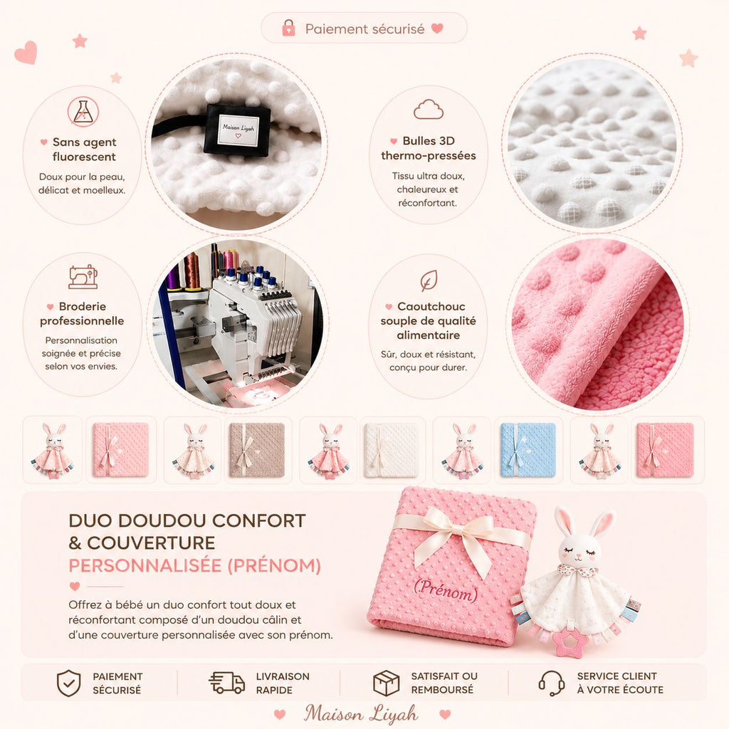 Duo doudou confort & couverture personnalisée 🤍