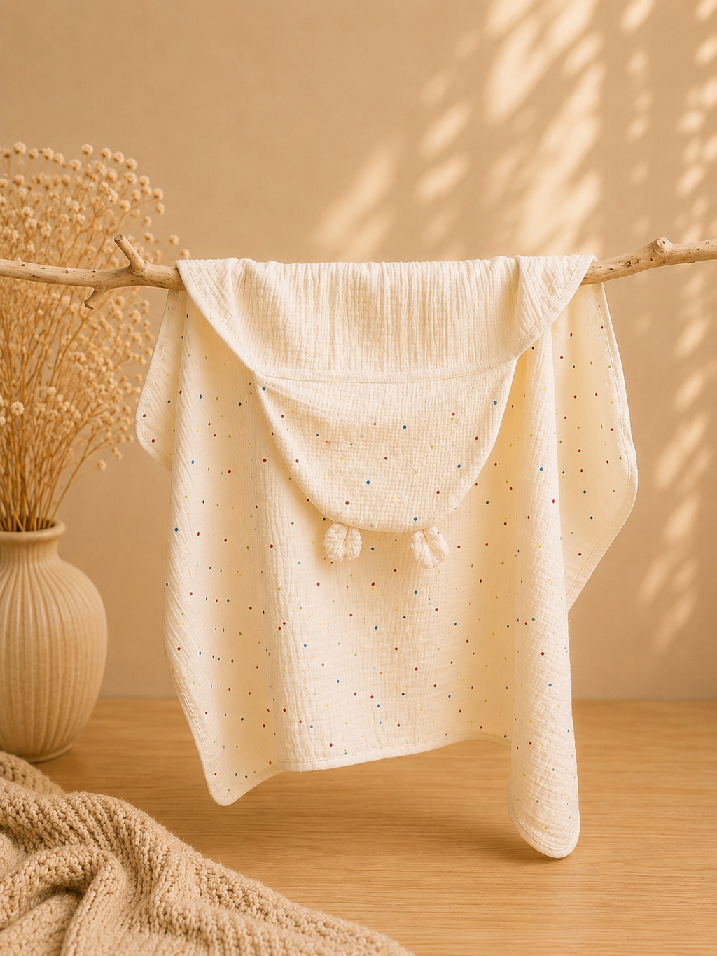 Cape de bain bébé à capuche en coton 🤍