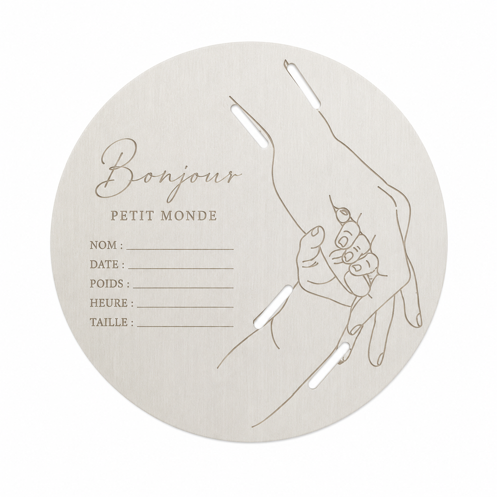 Plaque souvenir de naissance en bois avec support pour bracelet de maternité