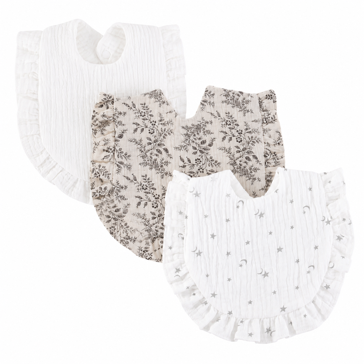 Lot de 3 bavoirs bébé en coton à volants
