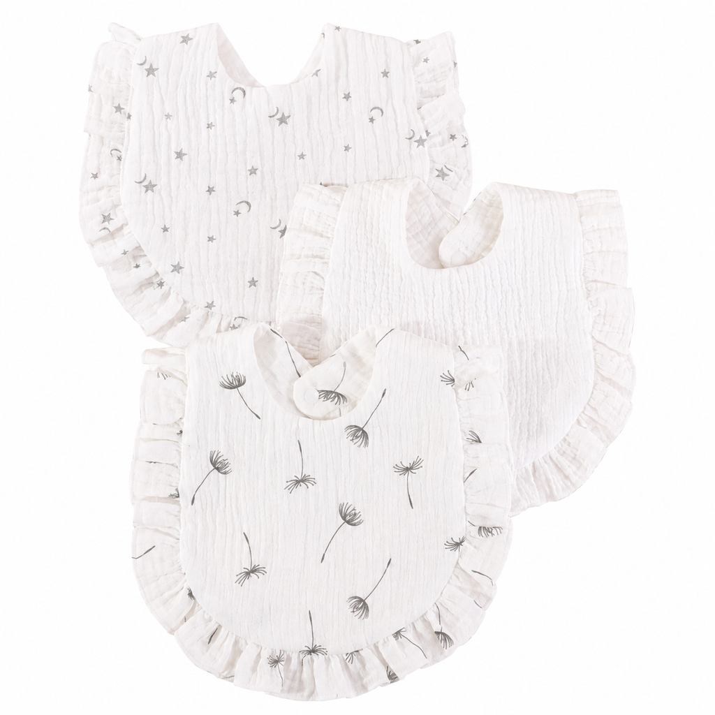 Lot de 3 bavoirs bébé en coton à volants