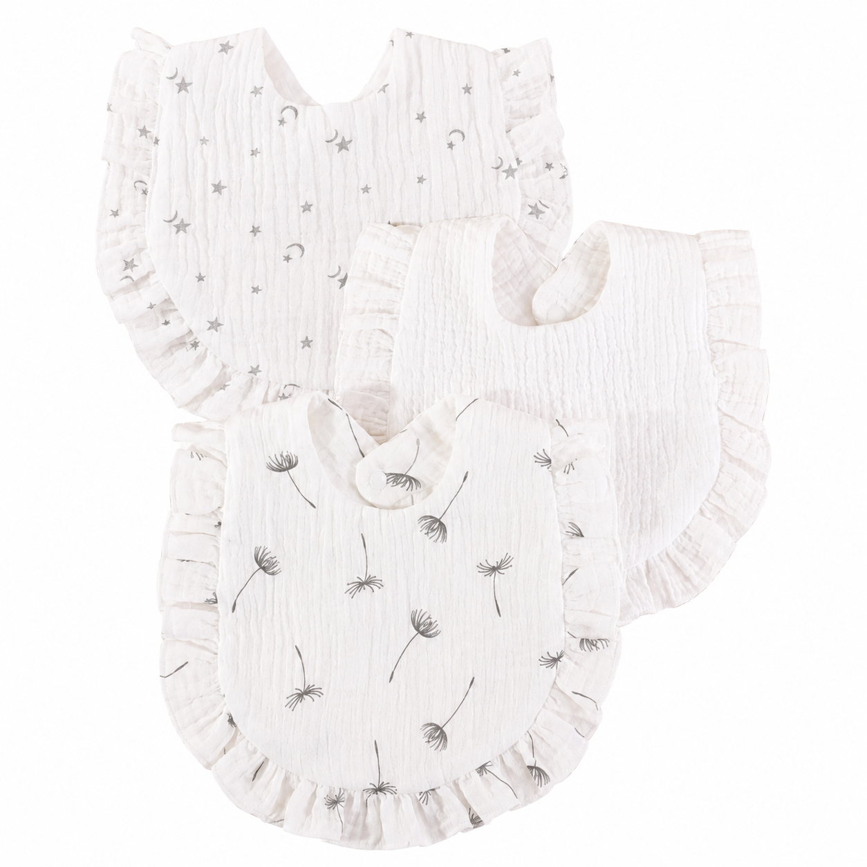Lot de 3 bavoirs bébé en coton à volants