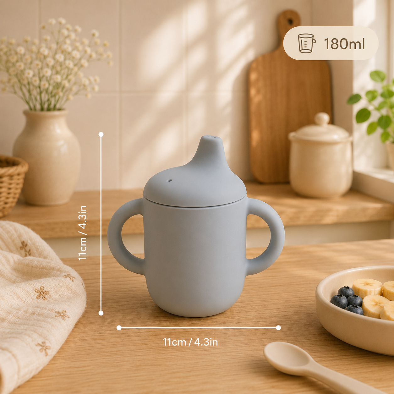 Gobelet d’Apprentissage Bébé Personnalisé en Silicone – Anti-Fuite avec Prénom Gravé 180 ml