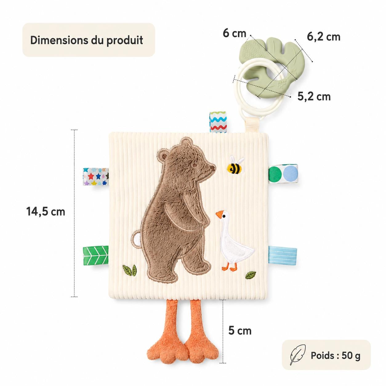 Doudou Sensoriel avec anneau de dentition 🤍