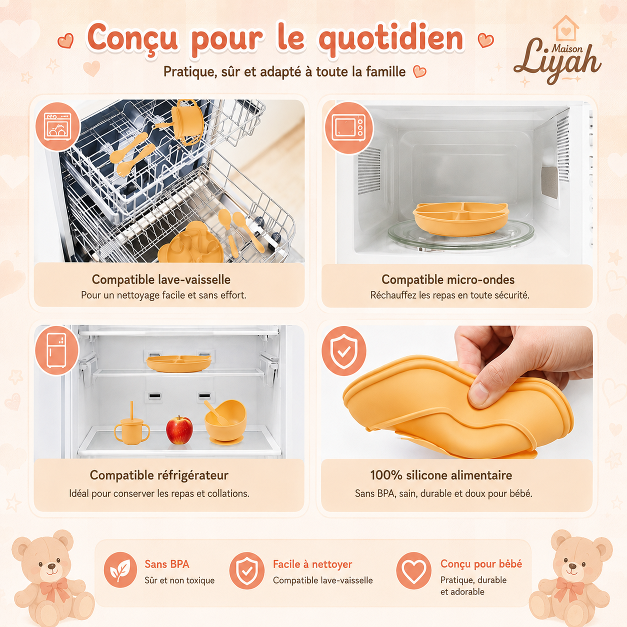 Set repas complet 6 pièces à personnalisé en silicone