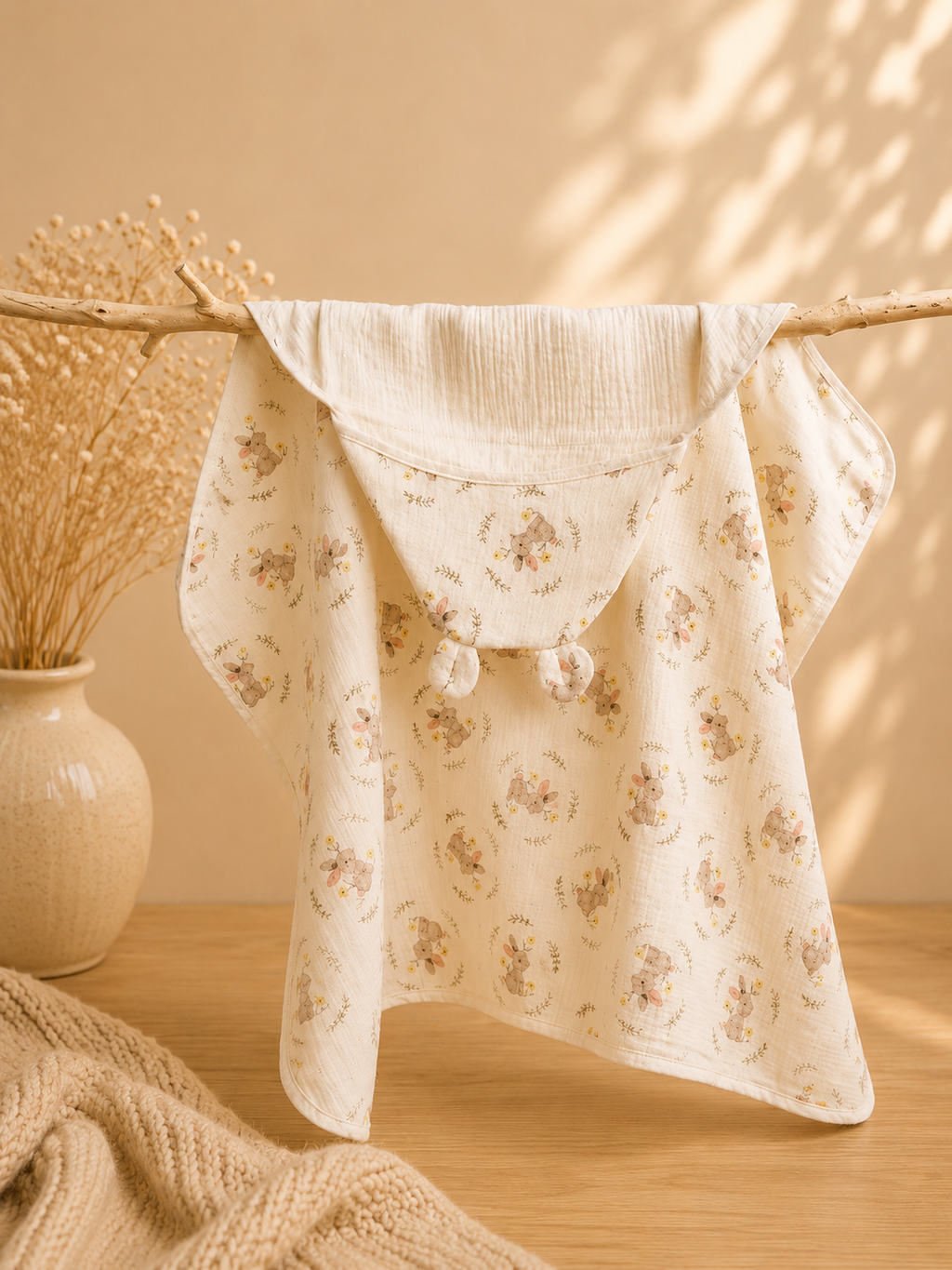 Cape de bain bébé à capuche en coton 🤍
