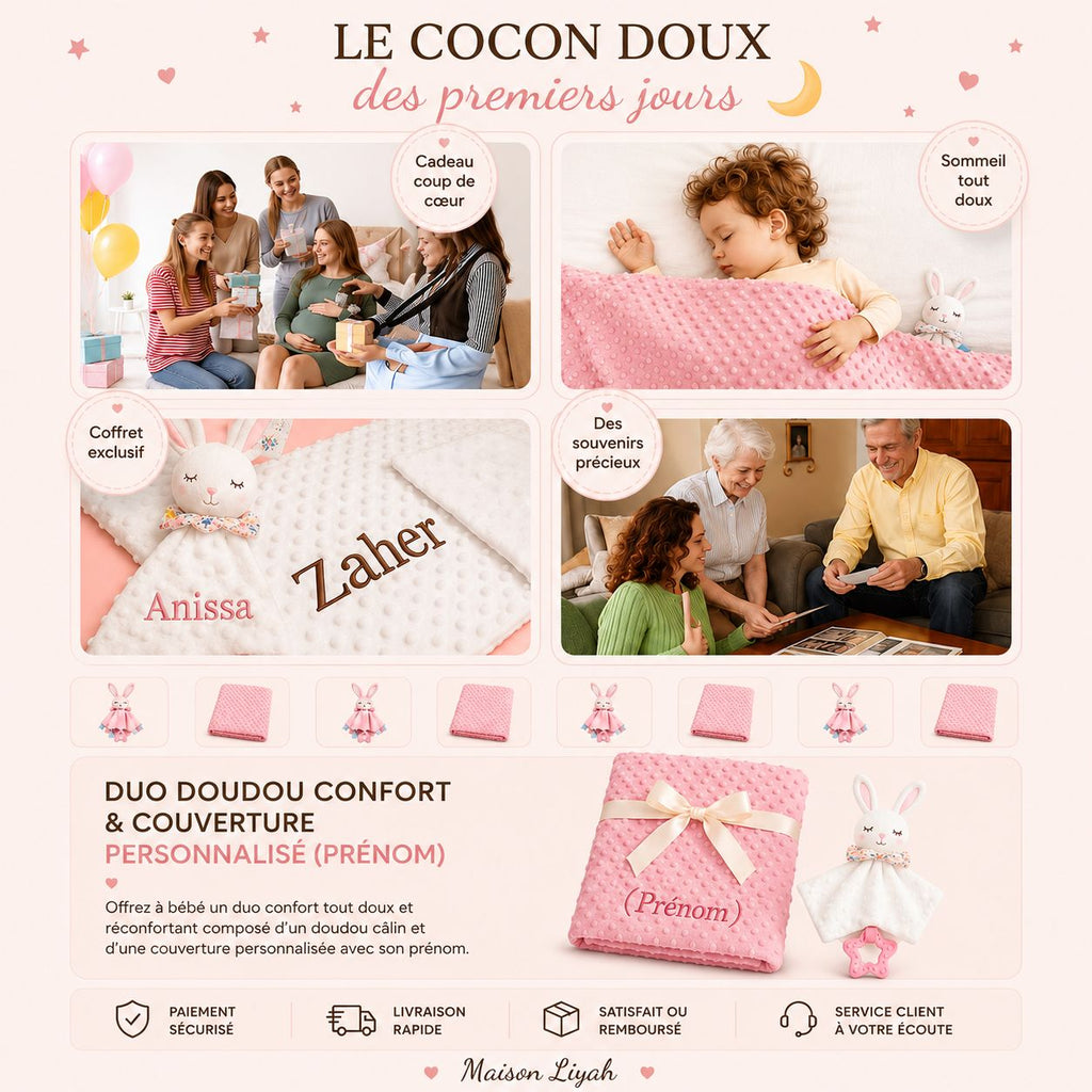 Duo doudou confort & couverture personnalisée 🤍