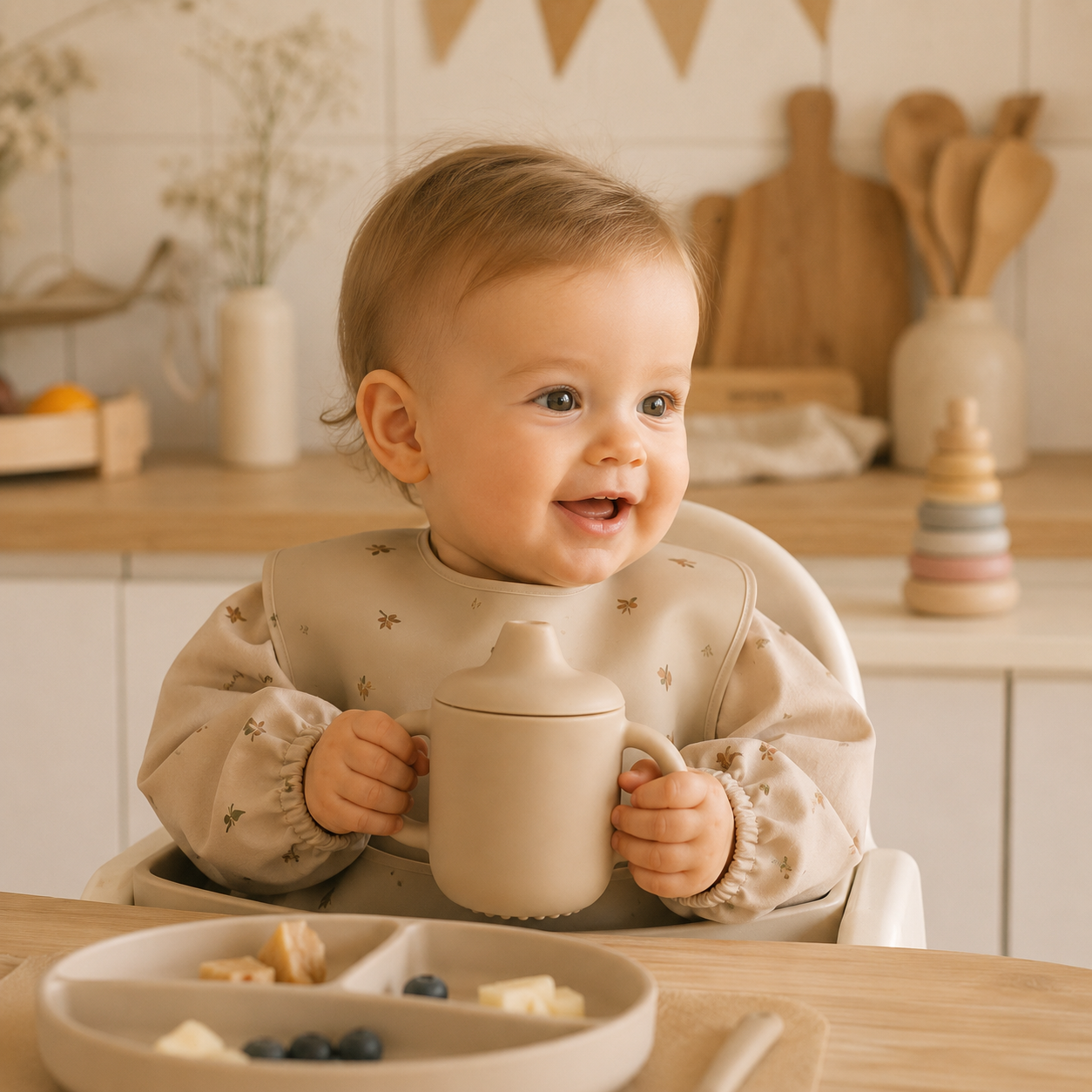 Gobelet d’Apprentissage Bébé Personnalisé en Silicone – Anti-Fuite avec Prénom Gravé 180 ml