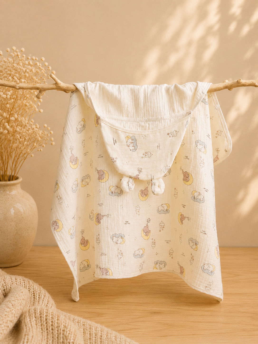 Cape de bain bébé à capuche en coton 🤍
