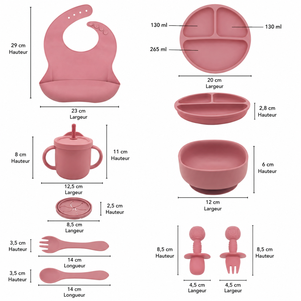 Coffret Repas Bébé Complet 9 Pièces en Silicone Alimentaire