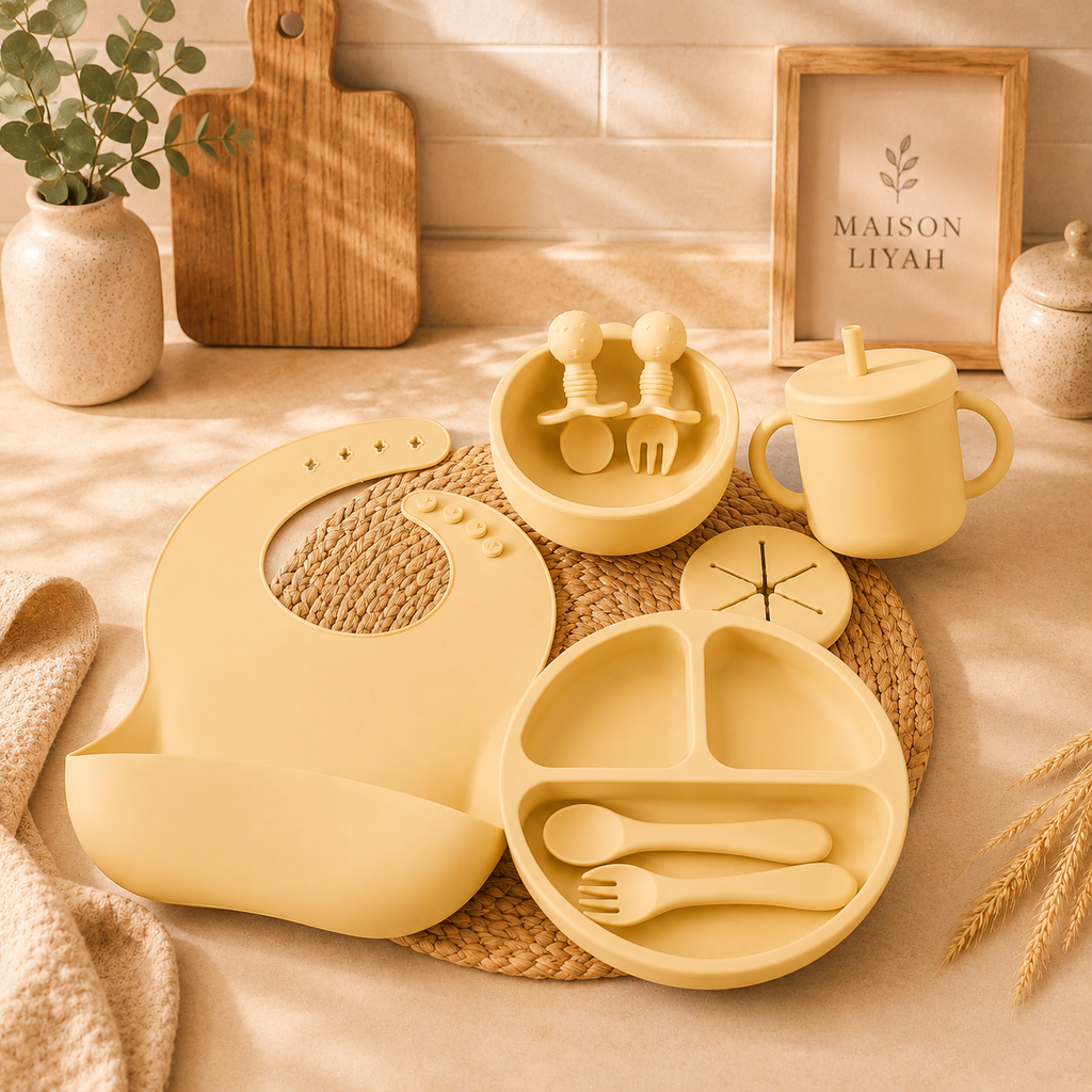 Coffret Repas Bébé Complet 9 Pièces en Silicone Alimentaire