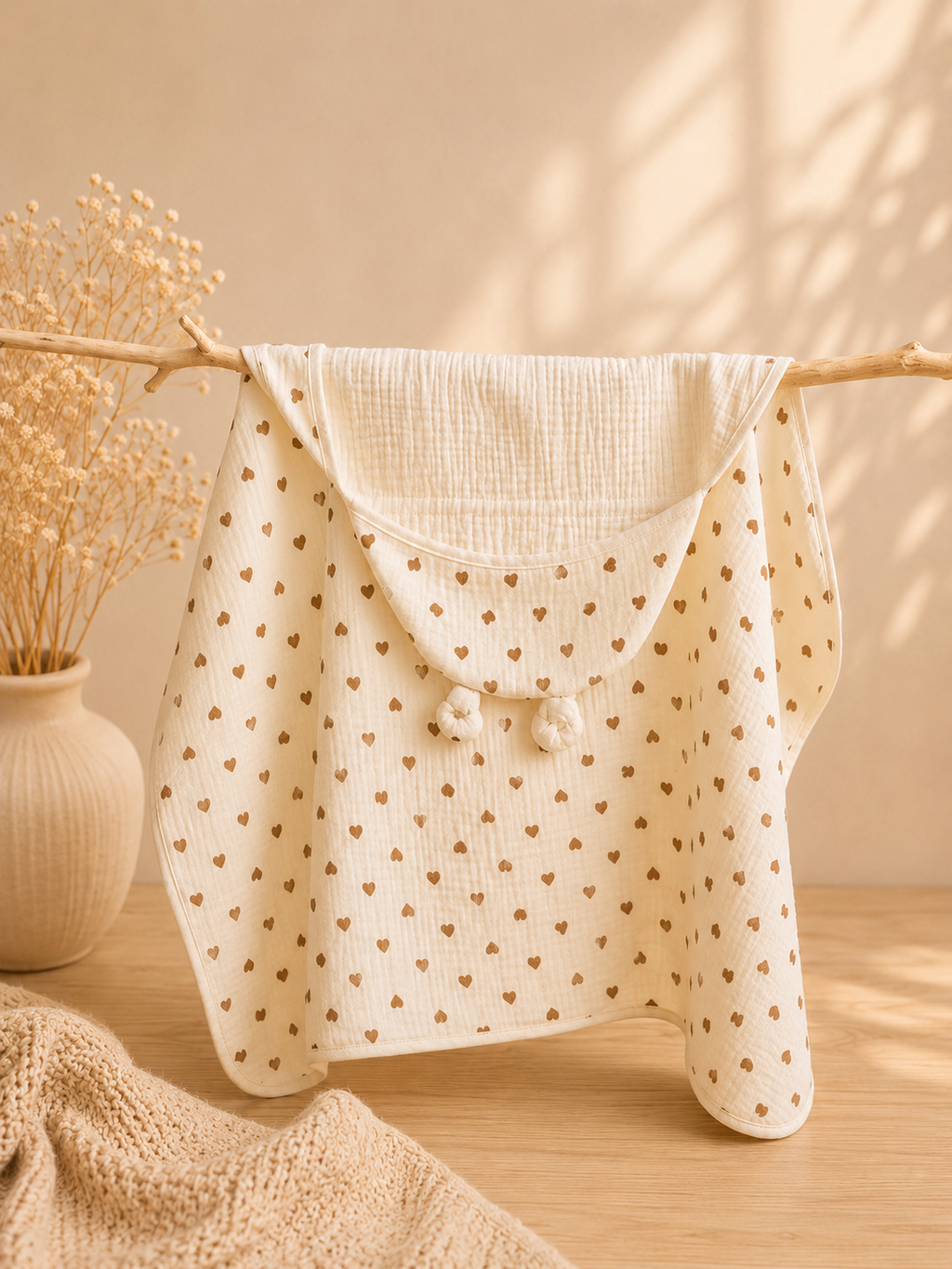 Cape de bain bébé à capuche en coton 🤍