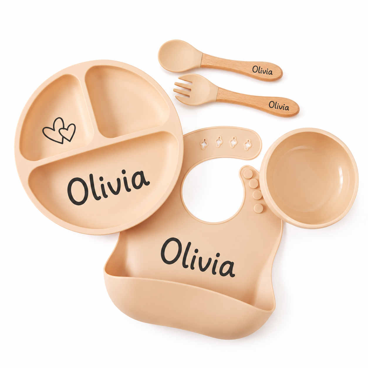 Coffret repas bébé personnalisé 5 pièces en silicone alimentaire