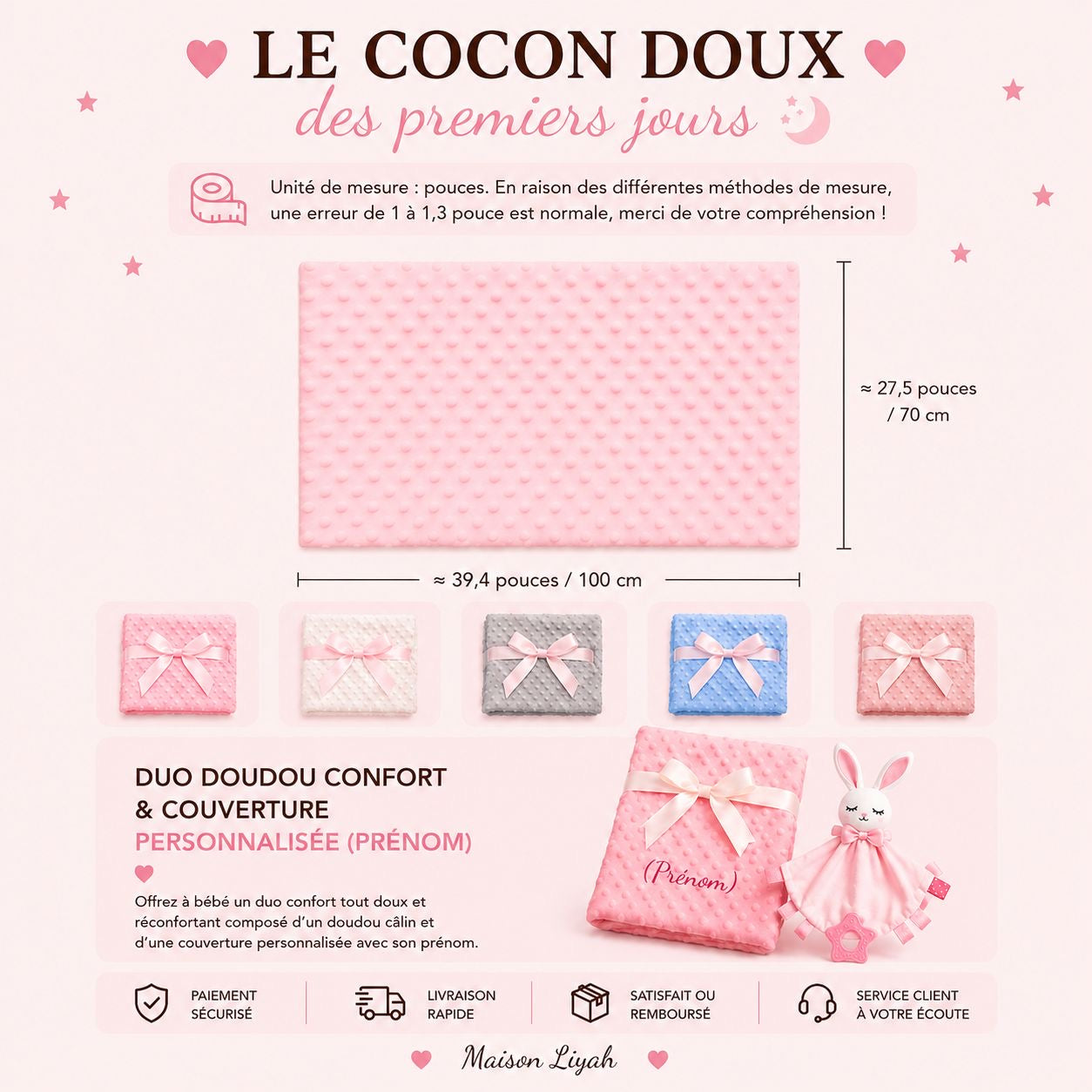 Duo doudou confort & couverture personnalisée 🤍