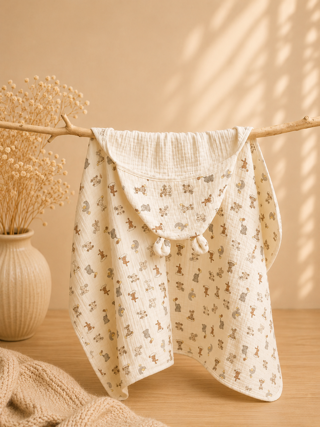 Cape de bain bébé à capuche en coton 🤍