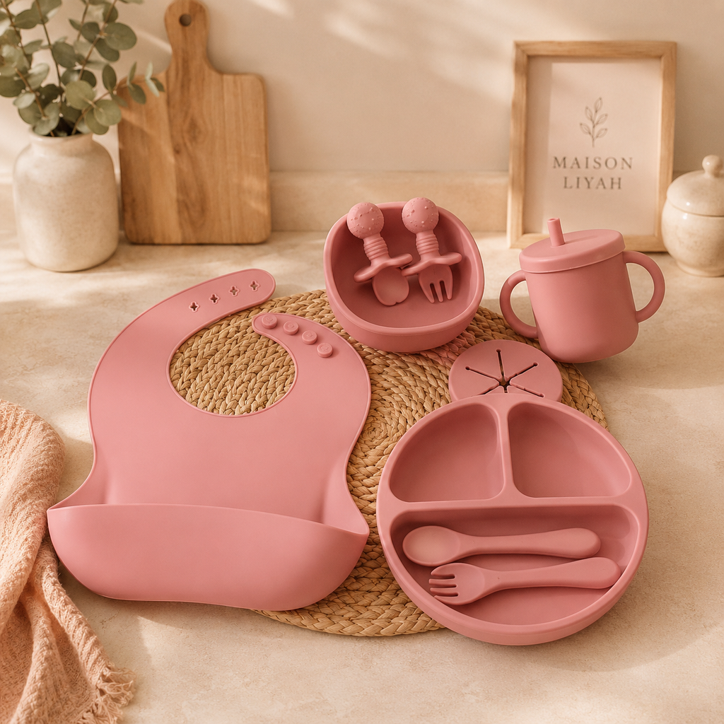 Coffret Repas Bébé Complet 9 Pièces en Silicone Alimentaire