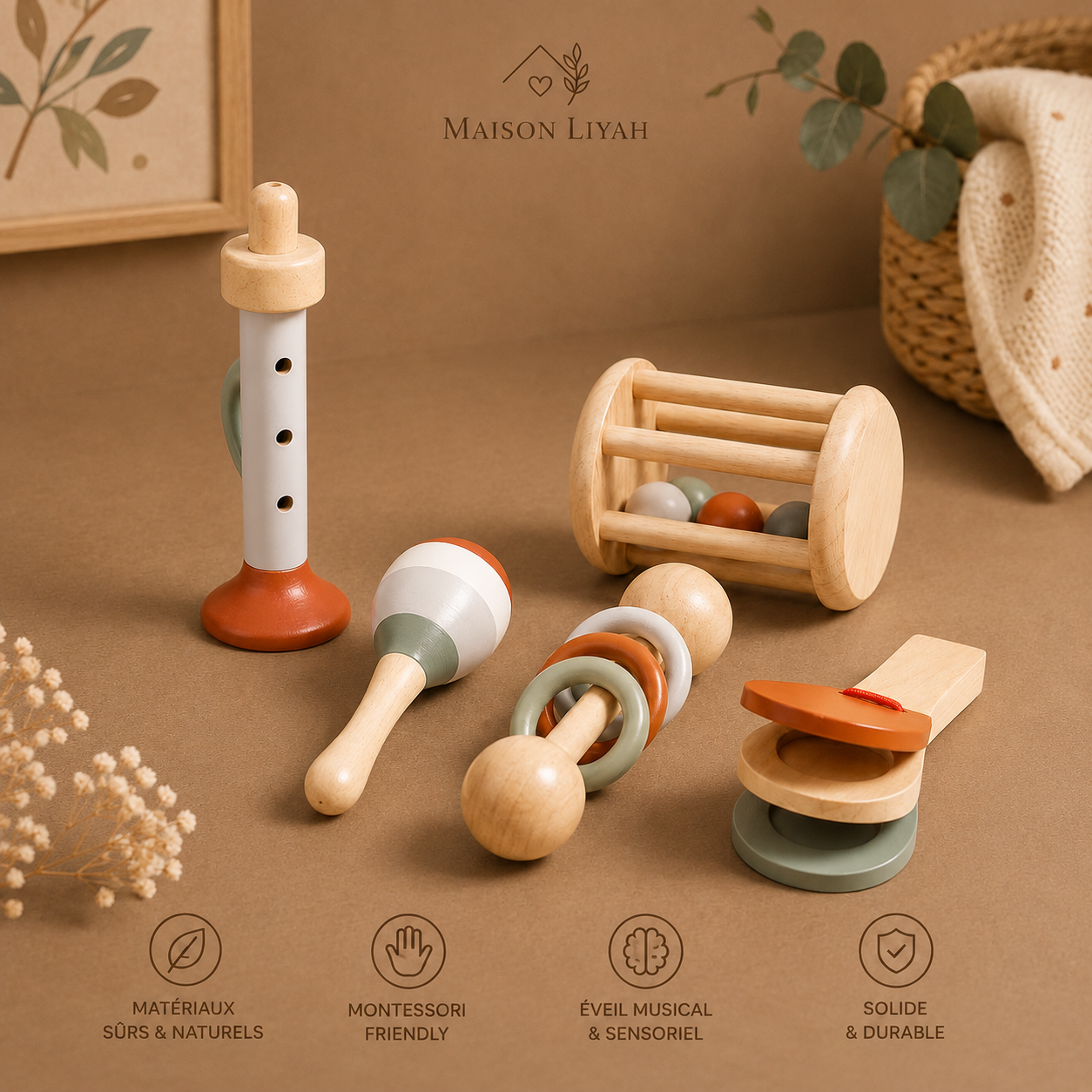 Coffret musical Montessori en bois – Éveil & motricité