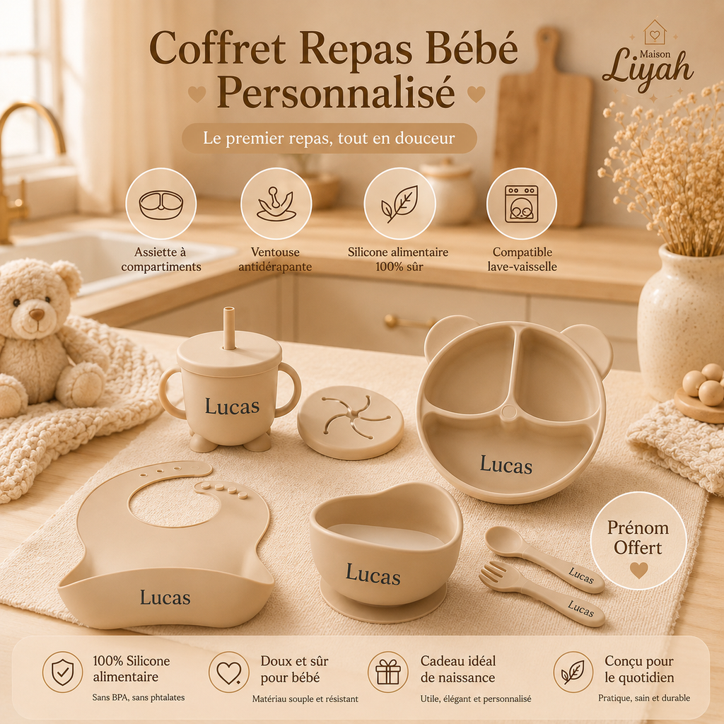 Set repas complet 6 pièces à personnalisé en silicone