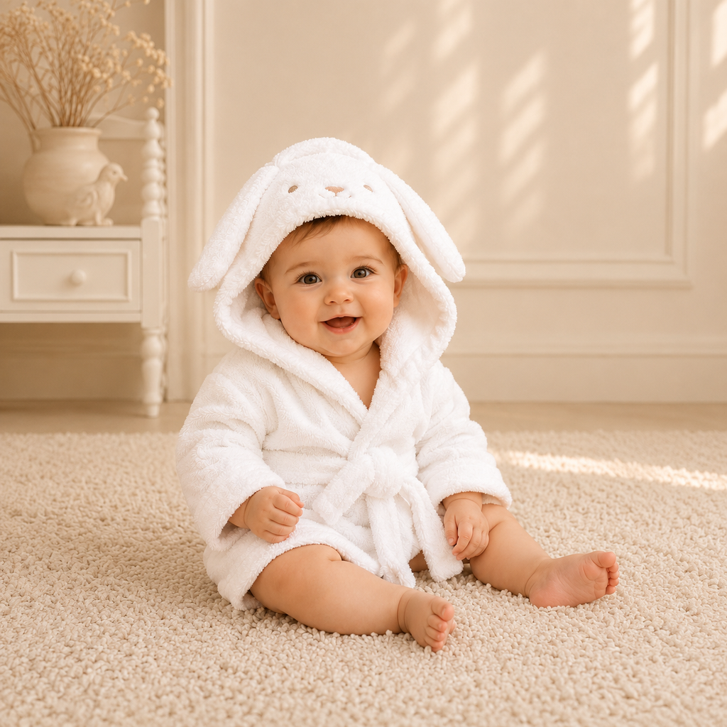 Peignoir bébé tout doux à capuche 🤍