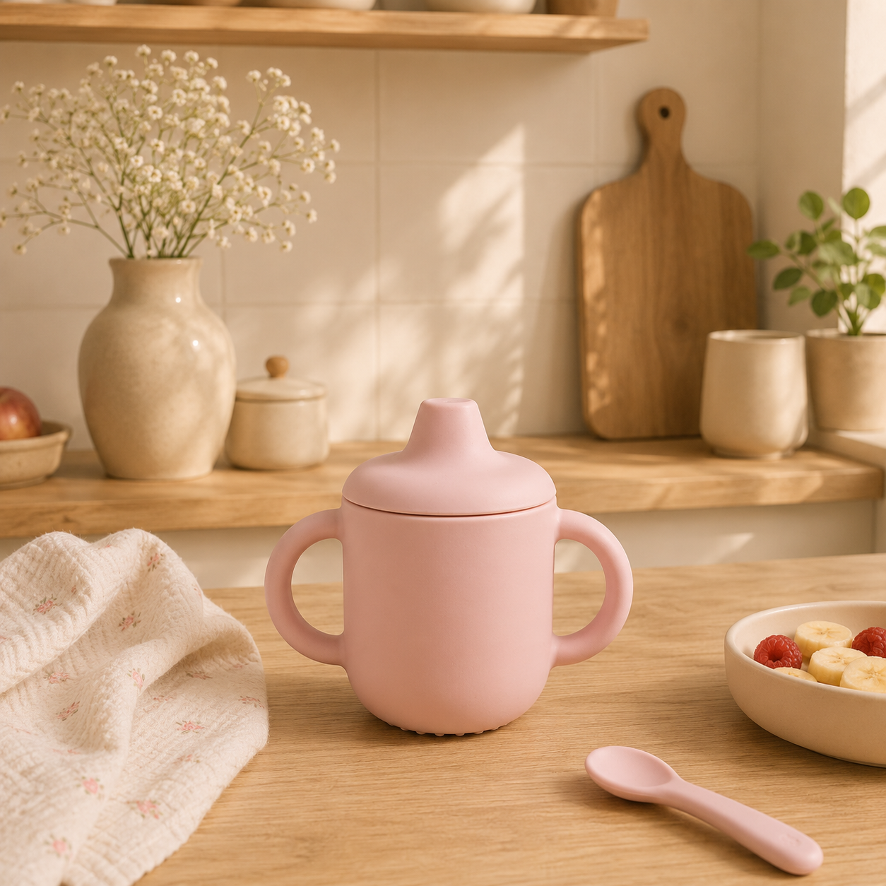 Gobelet d’Apprentissage Bébé Personnalisé en Silicone – Anti-Fuite avec Prénom Gravé 180 ml