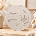 Plaque souvenir de naissance en bois avec support pour bracelet de maternité