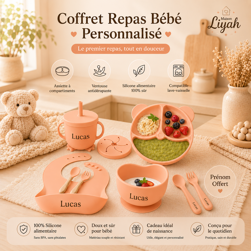 Set repas complet 6 pièces à personnalisé en silicone
