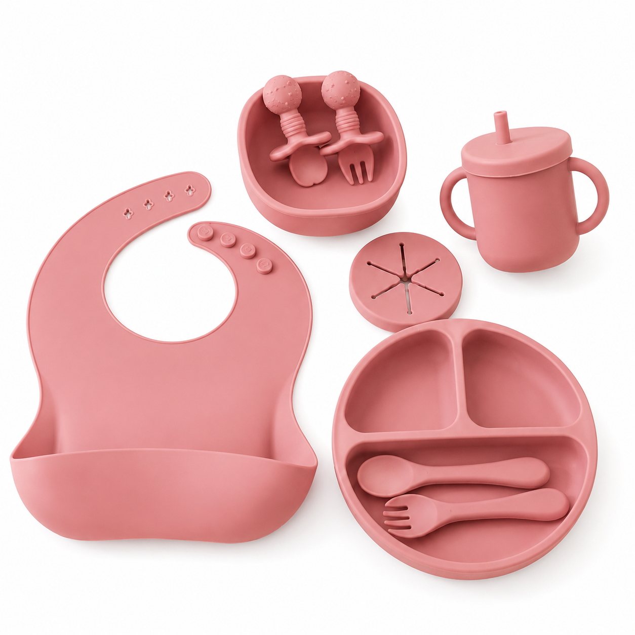 Coffret Repas Bébé Complet 9 Pièces en Silicone Alimentaire