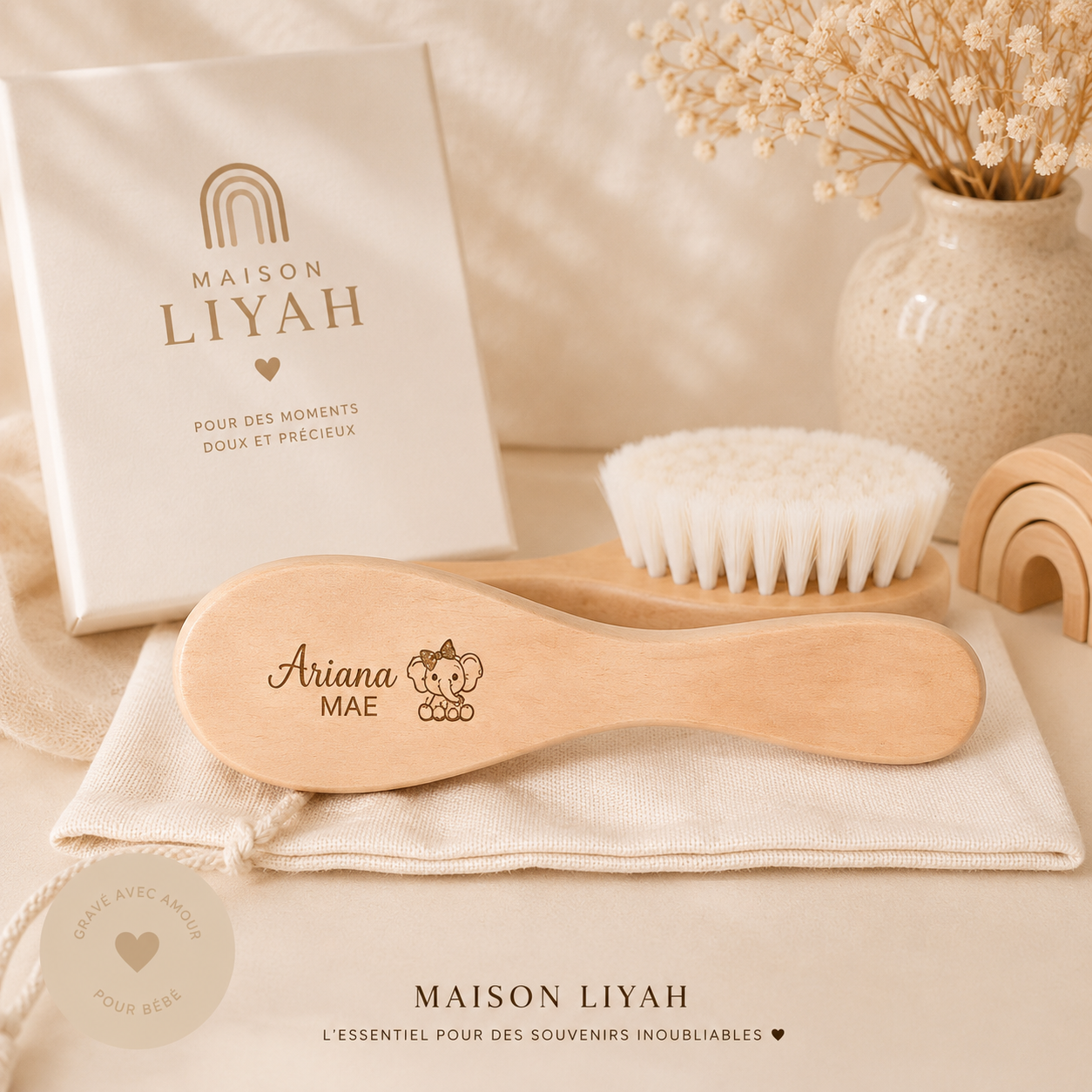 Brosse bébé personnalisés en bois naturel