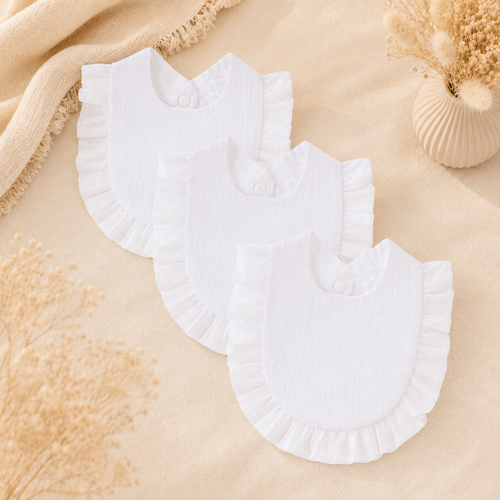 Lot de 3 bavoirs bébé en coton à volants