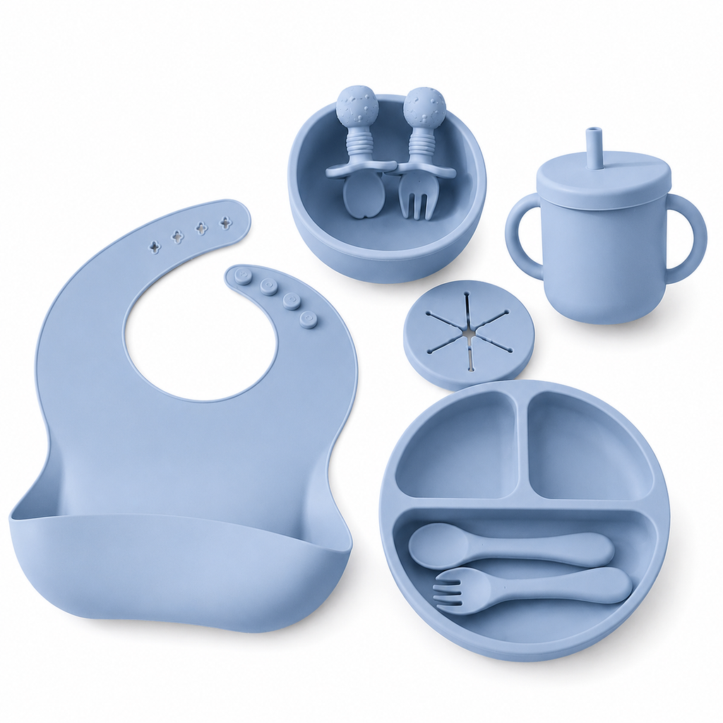 Coffret Repas Bébé Complet 9 Pièces en Silicone Alimentaire