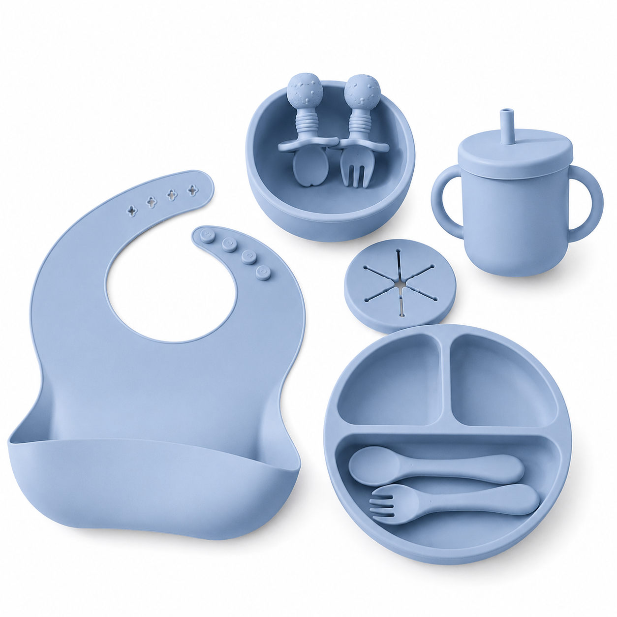 Coffret Repas Bébé Complet 9 Pièces en Silicone Alimentaire