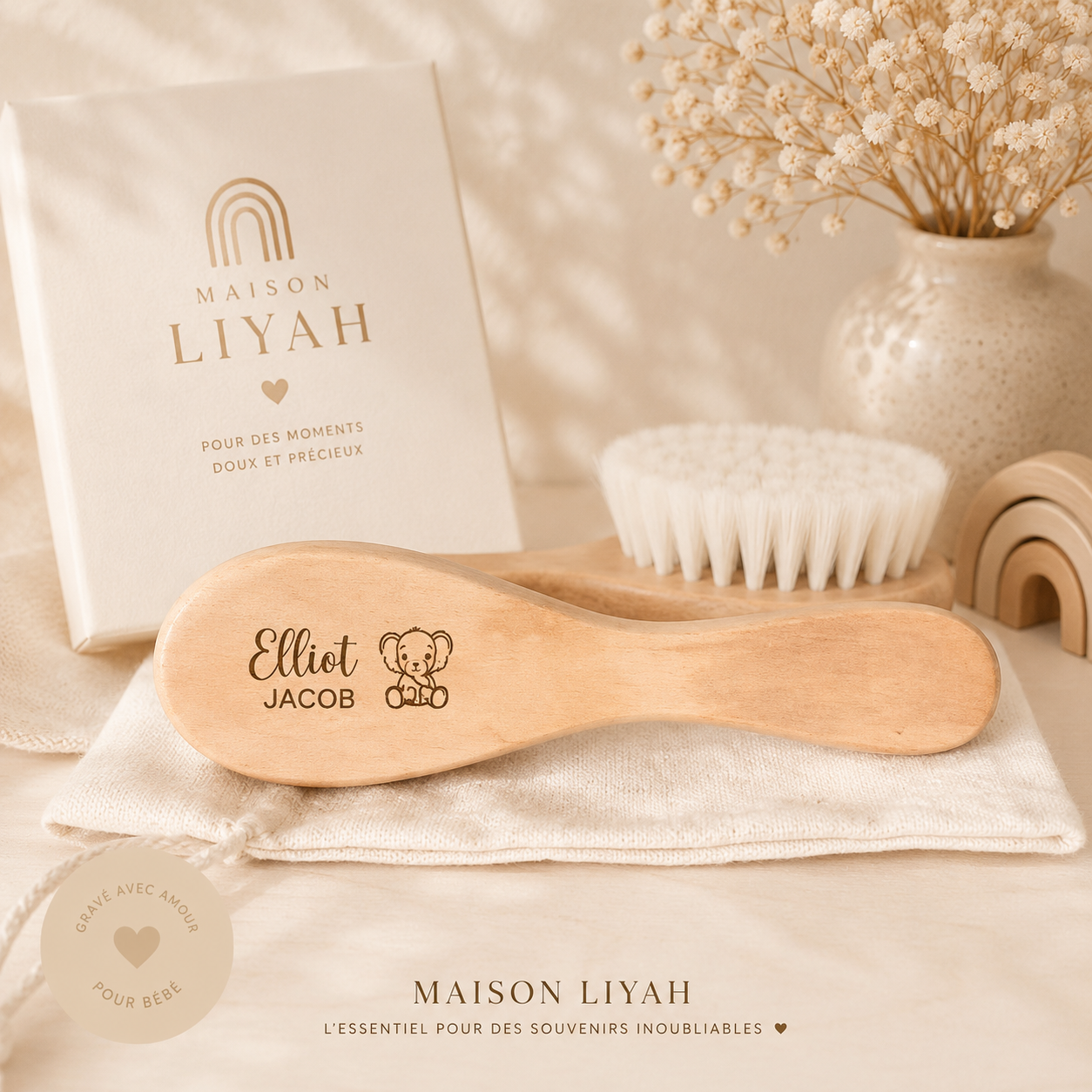 Brosse bébé personnalisés en bois naturel