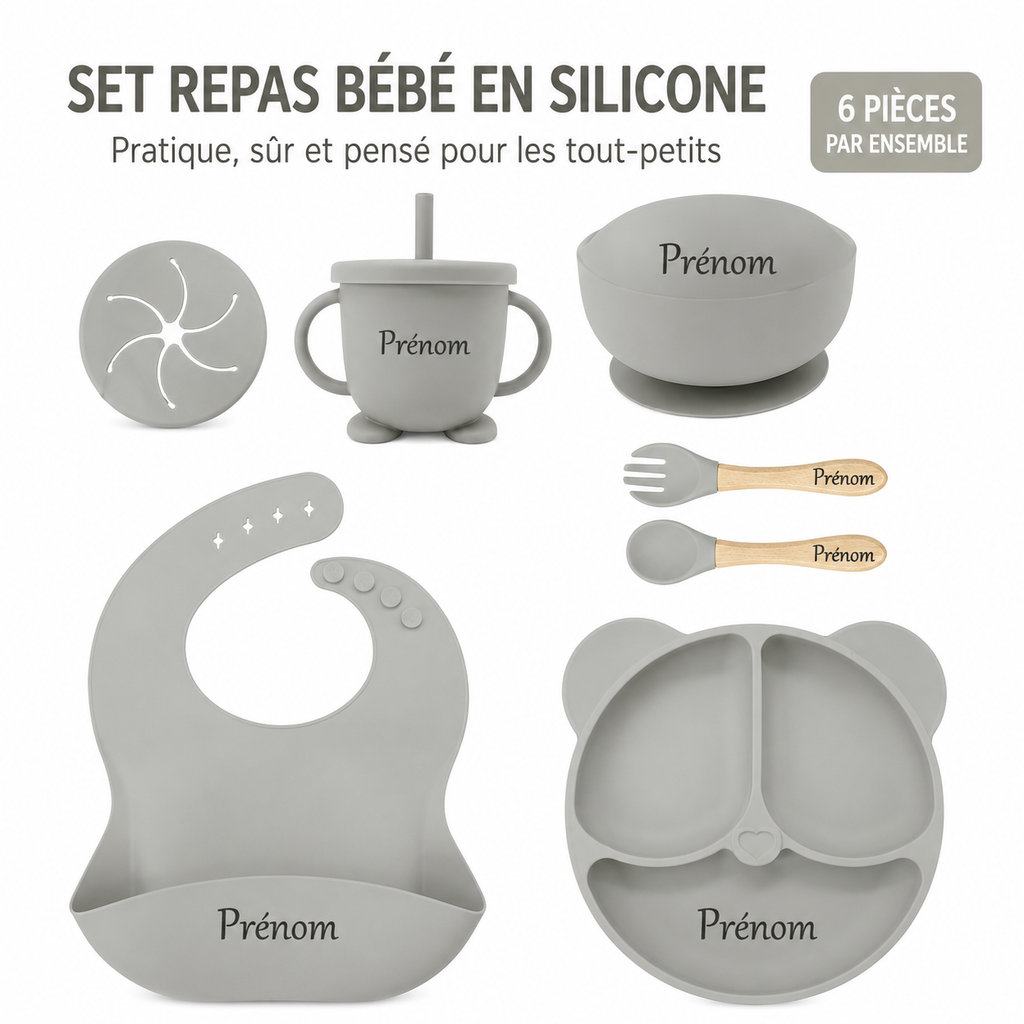 Set repas complet 6 pièces à personnalisé en silicone