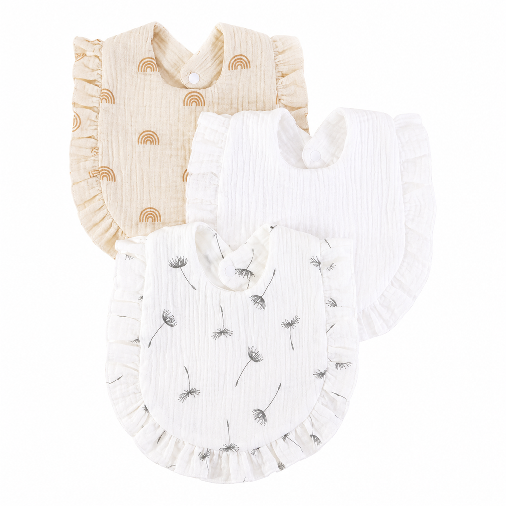 Lot de 3 bavoirs bébé en coton à volants