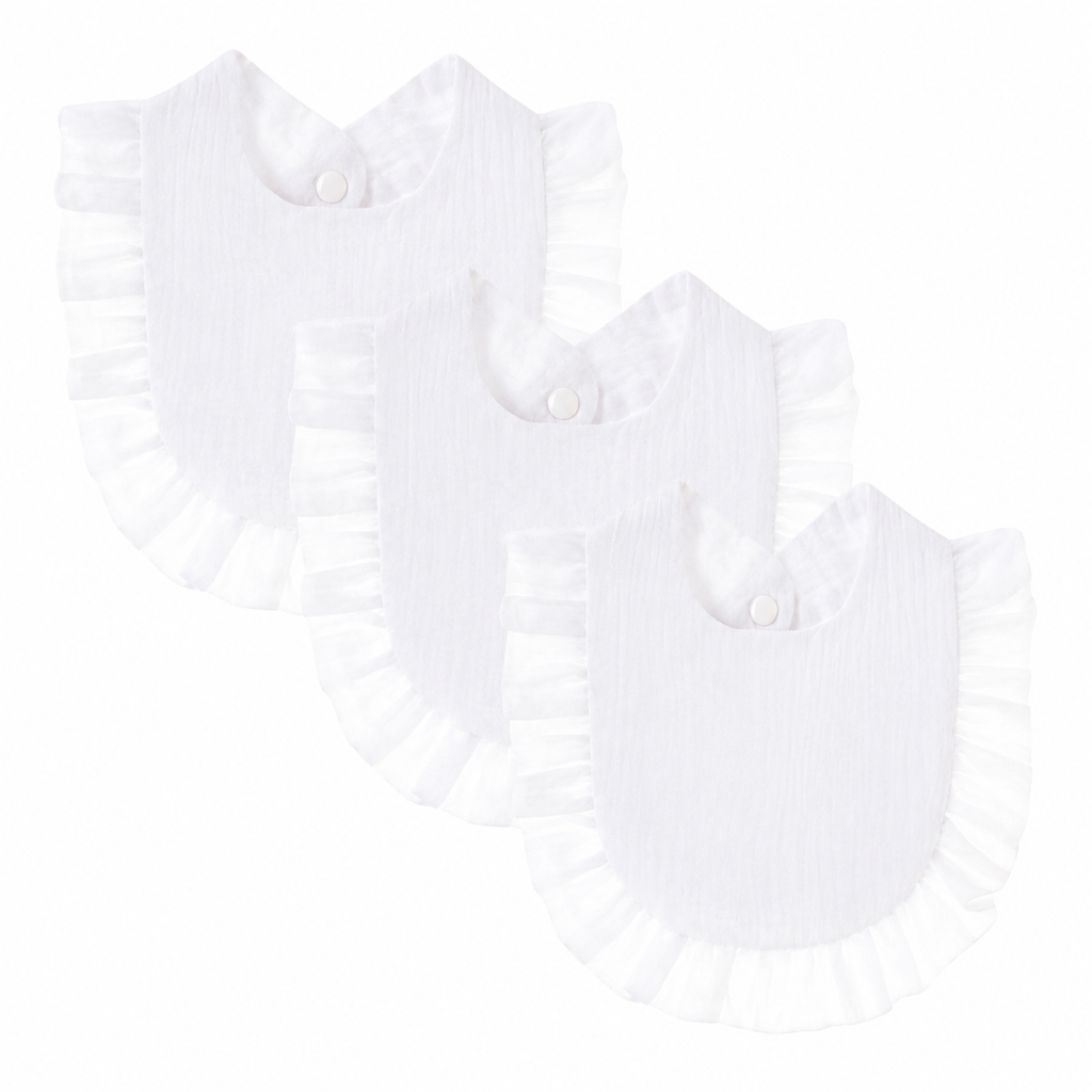 Lot de 3 bavoirs bébé en coton à volants