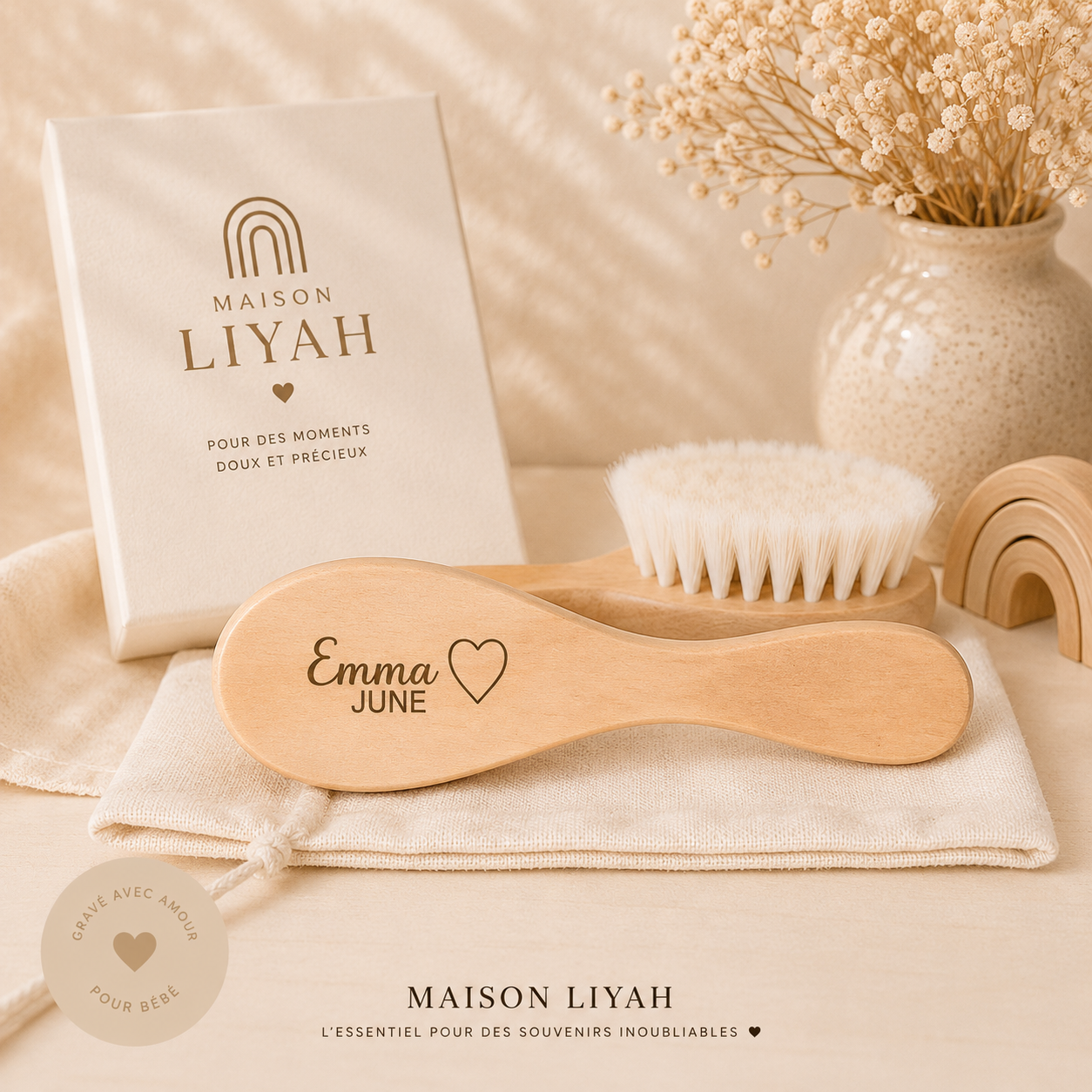 Brosse bébé personnalisés en bois naturel