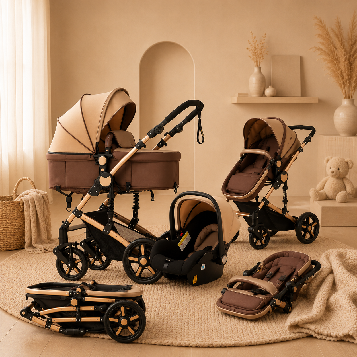 Poussette 3 en 1 Luxe - Nacelle, siège auto & Poussette évolutive dès la naissance