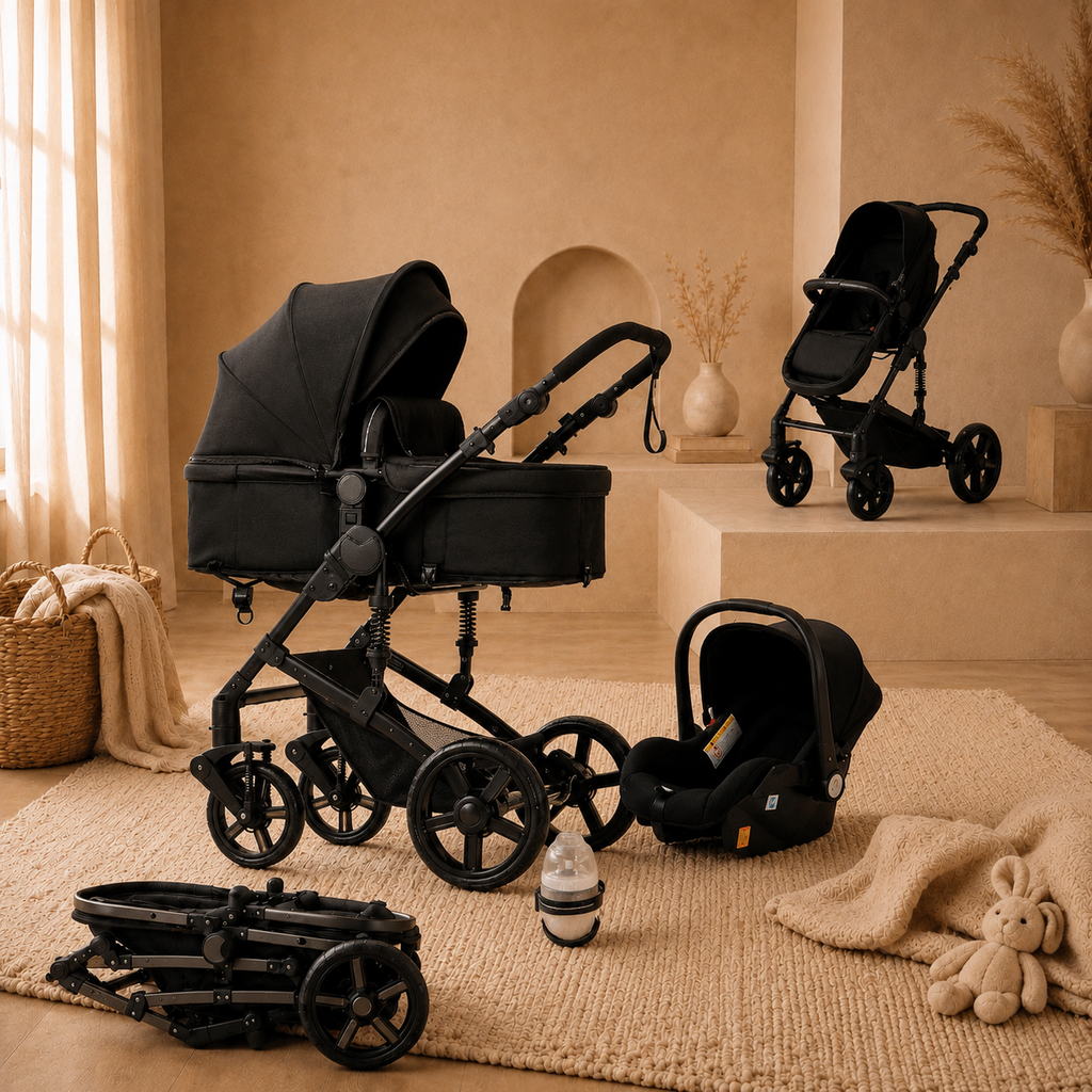 Poussette 3 en 1 Luxe - Nacelle, siège auto & Poussette évolutive dès la naissance