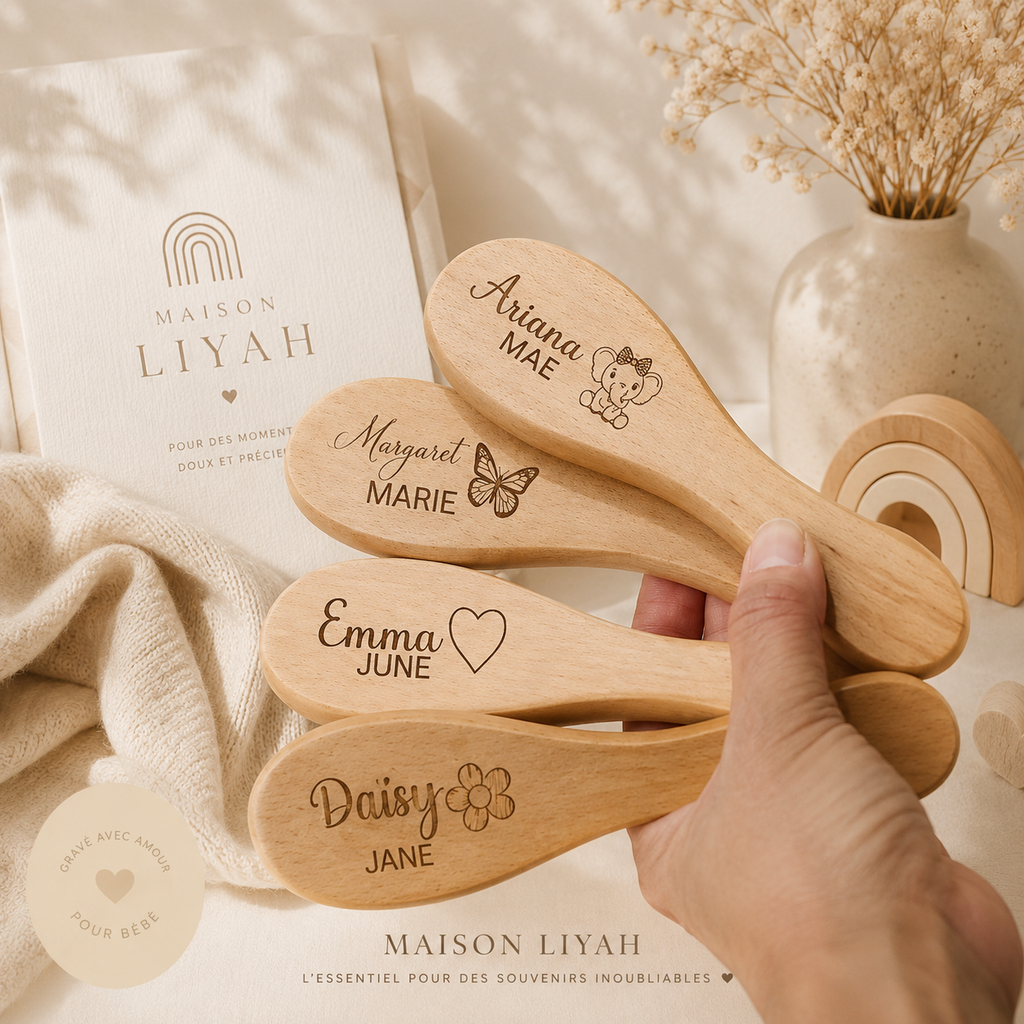 Brosse bébé personnalisés en bois naturel