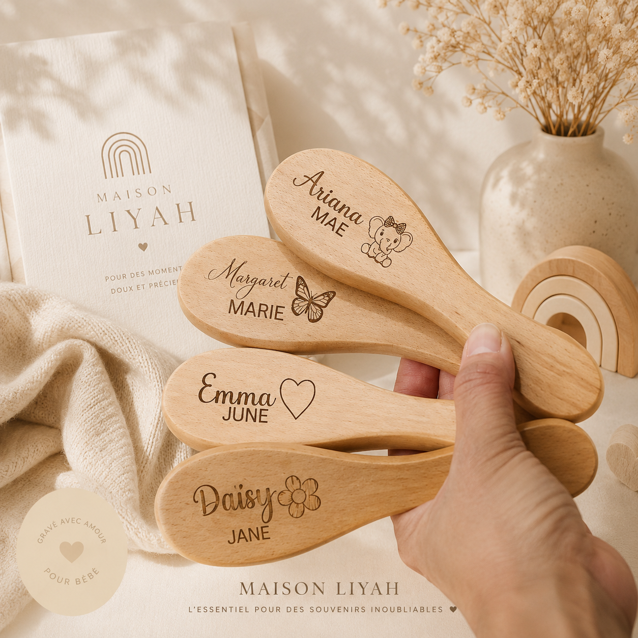 Brosse bébé personnalisés en bois naturel