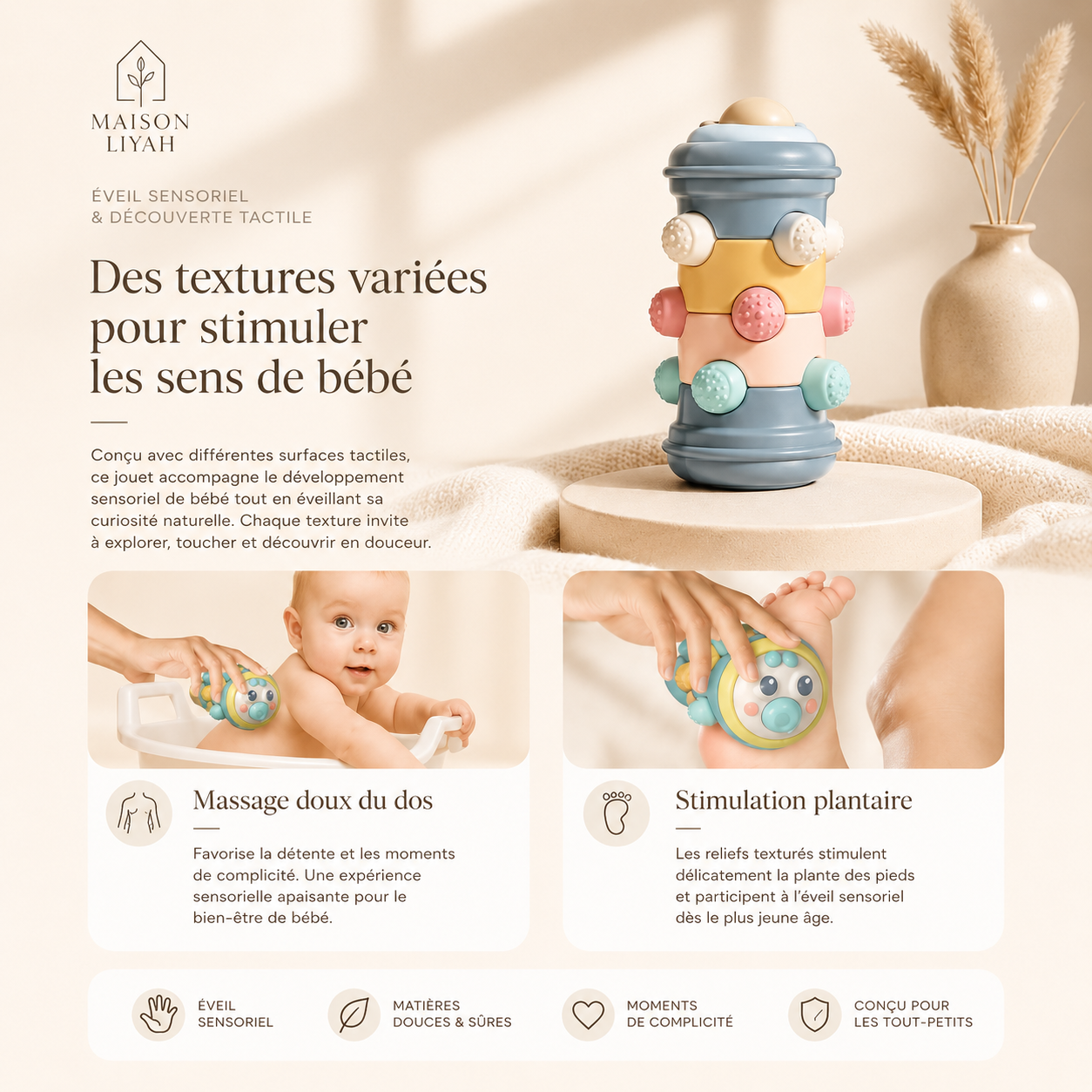 Rouleau d'éveil sensoriel bébé - textures, tactiles & découverte des sens